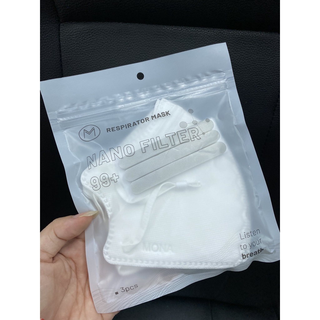 Combo 3 chiếc khẩu trang N99 ngăn đến 99% hạt bụi siêu mịn có kích thước từ 0,3 Mircromet, MONA MASK