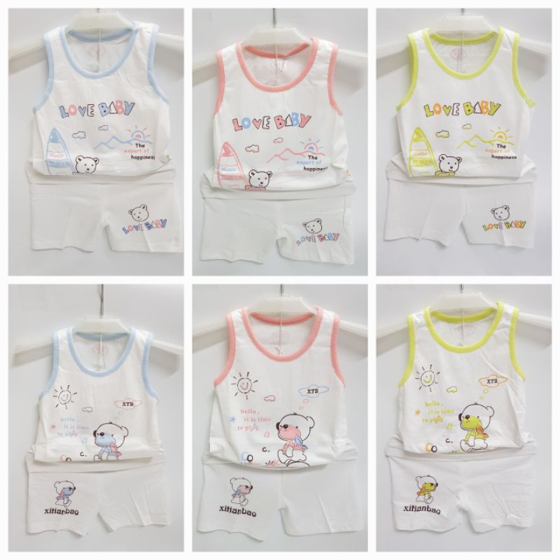 Bộ cotton ba lỗ - phối viền sát nách quảng châu cho bé 6-15kg