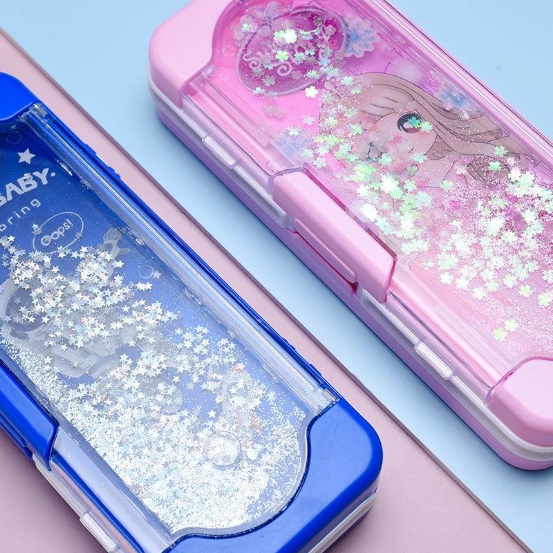 Hộp Đựng Bút Ba Tầng Bằng Nhựa Có Cát Chảy Sáng Tạo Dành Cho Học Sinh Mẫu Giáo