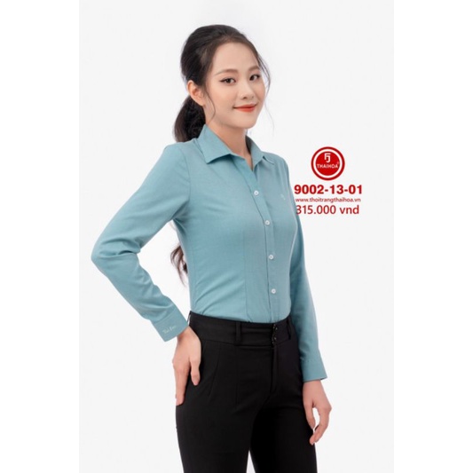 Áo sơmi Thai hoa xanh thiên thanh 9002