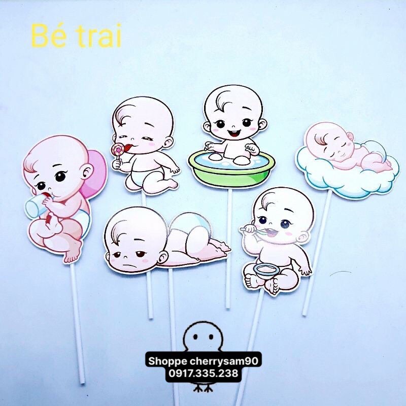 ( 1 set 6 que)Set cắm trang trí bánh sinh nhật hình baby