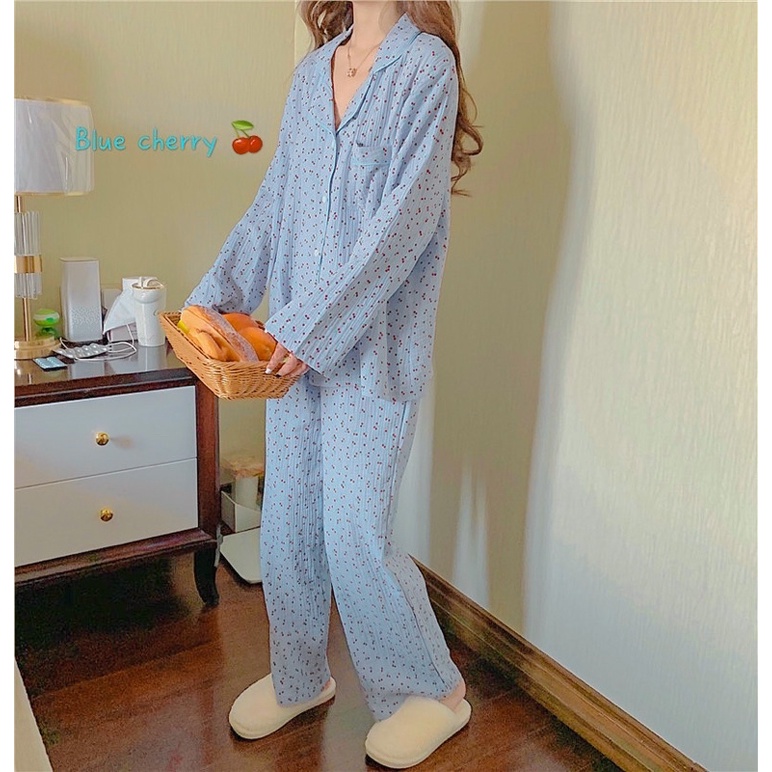 BỘ PIJAMA CHẤT ĐŨI XÔ HOẠ TIẾT CHERRY - bộ ngủ dễ thương hàng thiết kế | BigBuy360 - bigbuy360.vn