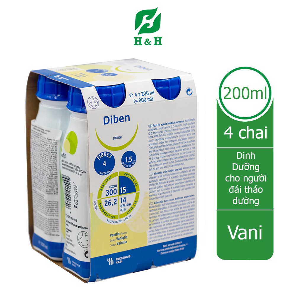 Sữa DIBEN DRINK Vanilla (200ml x 4 chai) - Dinh dưỡng chuyên biệt cho người đái tháo đường