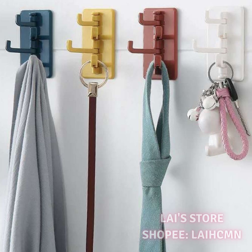 Móc Dán Tường 4 Nhánh Xoay 180 Độ Đa Năng Treo Nón, Chìa Khóa, Vật Dụng, Dán Tường Chịu Lực Dính Siêu Chắc Siêu Bền