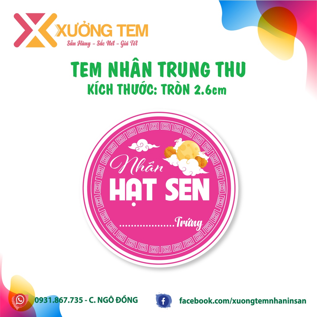 20 Tem Dán, Nhãn Nhân Bánh Trung Thu - Nhiều Mẫu Tròn- Mới 2022