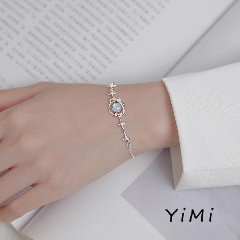 Vòng Tay Bạc Đính Đá Pha Lê Xanh Lam Hình Chìa Khóa Bụng Cho Nữ