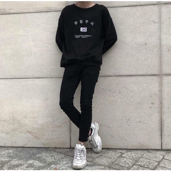 Áo Sweater Cờ Hàn Quốc 2 Màu Đen Trắng Unisex