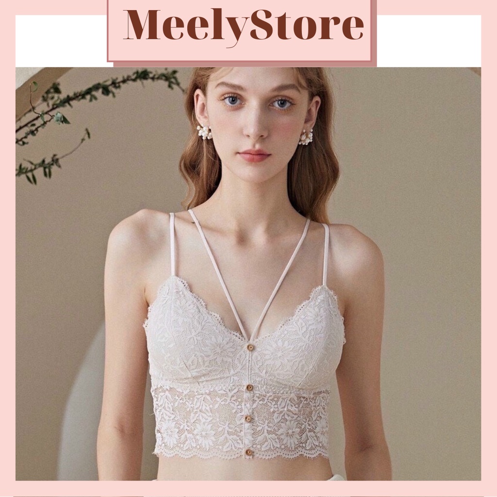 Áo Bralete Ren Nữ 2 Dây Cao Cấp Có Đệm Mút Dáng Crotop Thiết Kế Khuy Trước, Bra sexy siêu quyến rũ Hot Tôn Vòng 1 - 067