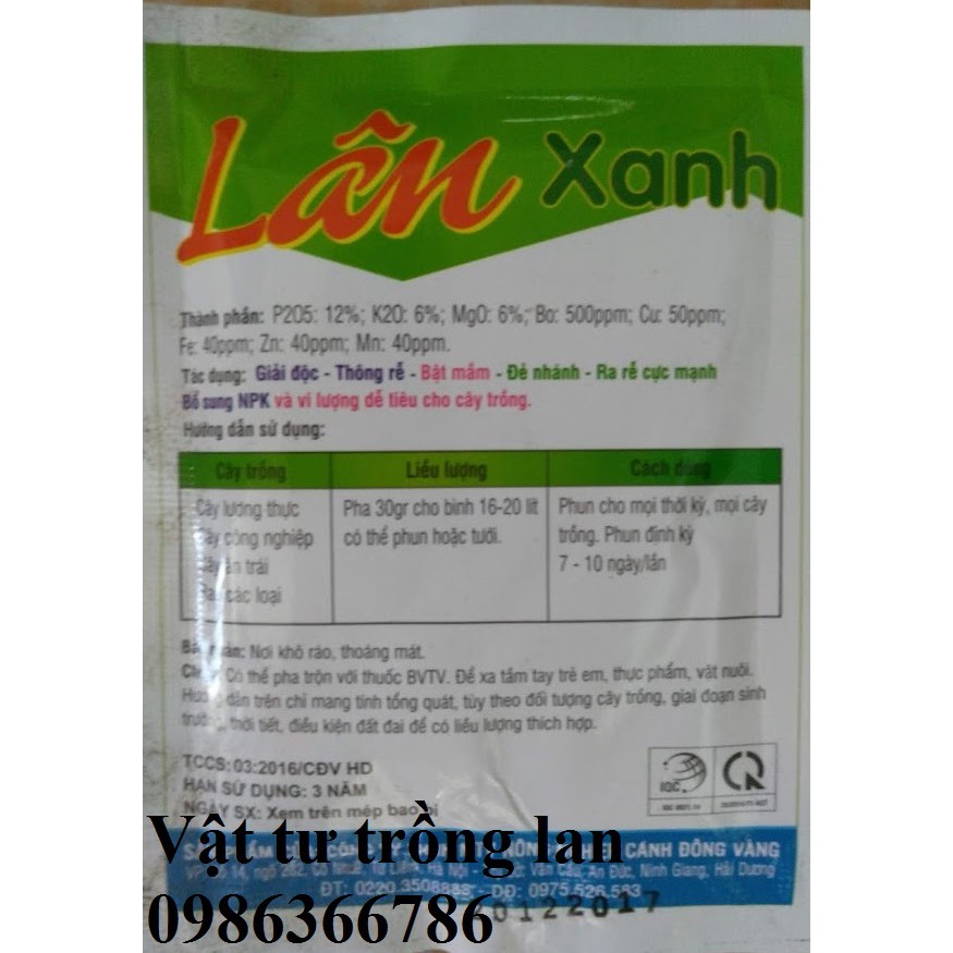 01 gói Siêu lân xanh kích thích sự phát triển bộ rễ, đẻ nhánh, nảy chồi và chống rét cho cây.