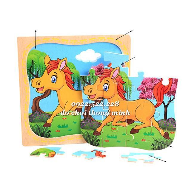 Ghép hình puzzle 16 mảnh gỗ con vật - mẫu 2