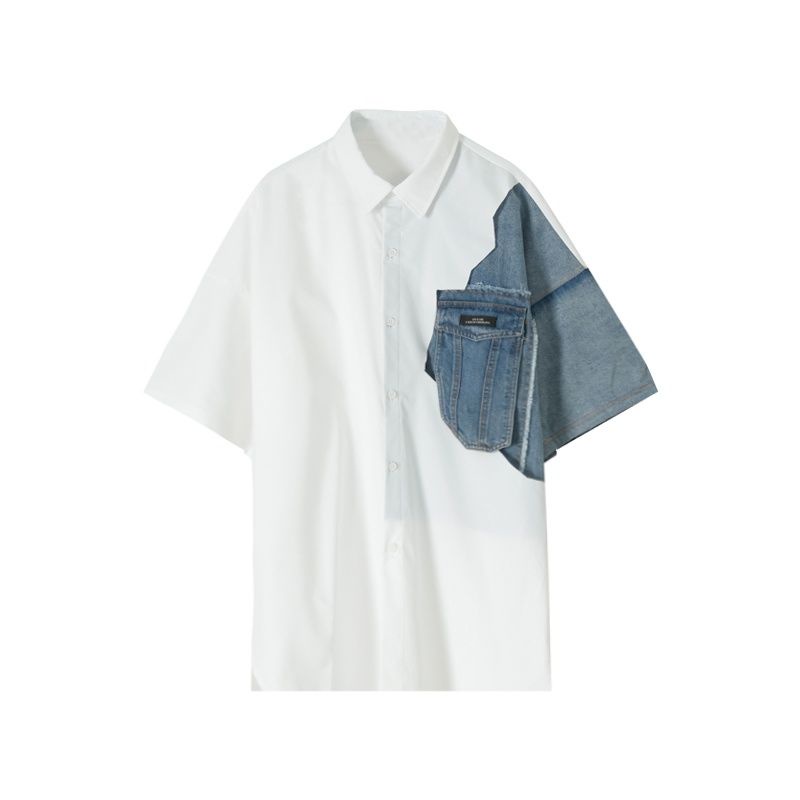 Áo Sơ Mi Denim Tay Ngắn Dáng Rộng Phong Cách Thời Trang Hàn Quốc Cho Nam Giới
