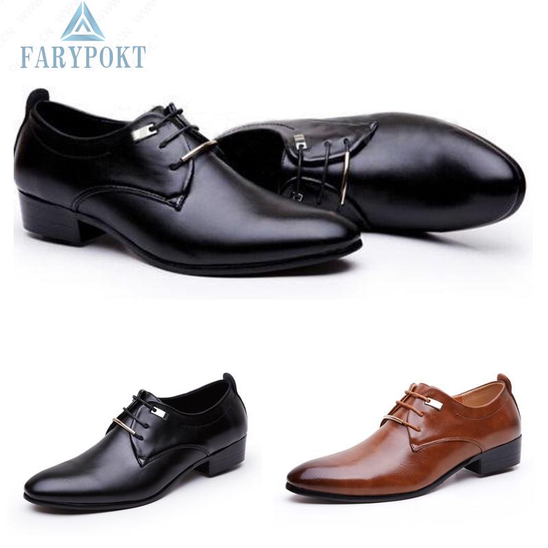 FATY~Men Casual Fashion Oxfords Leather Lace Up Wedding Formal Dress Shoes High Quality