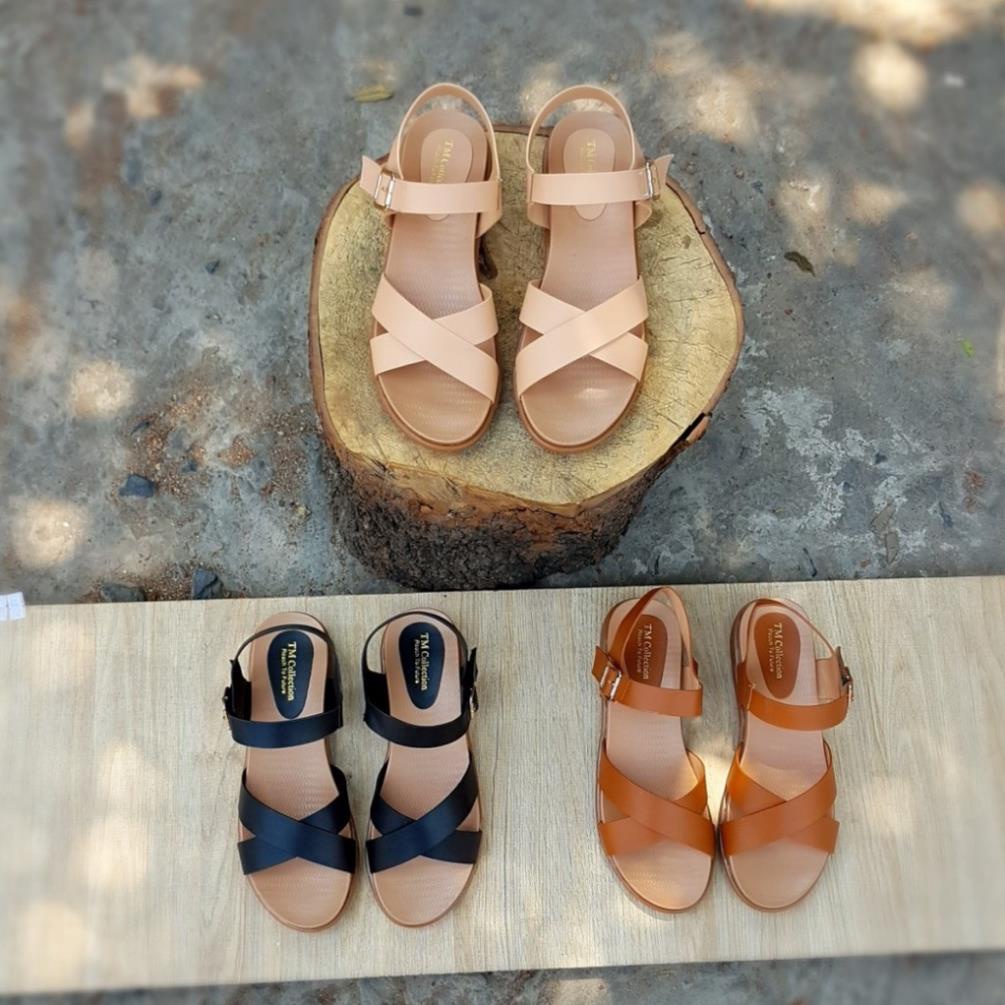 Sandal nữ quai chéo đi học NALLDOS da Microfiber, đế 3cm TPR chống trượt có 3 màu