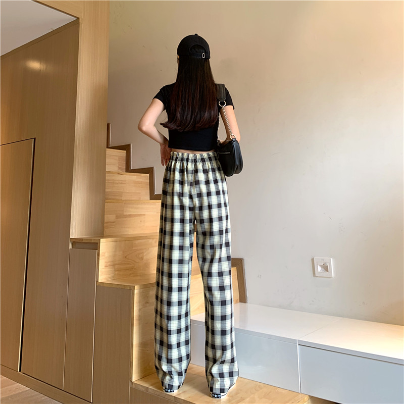 Plaid casual pants Korean loose fashion wide-leg pants