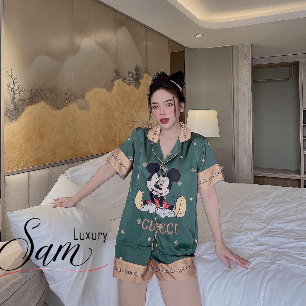 Đồ bộ pijama hàn quốc - Bộ ngủ lụa satin cộc tay quần ngắn cao cấp Sam Luxury