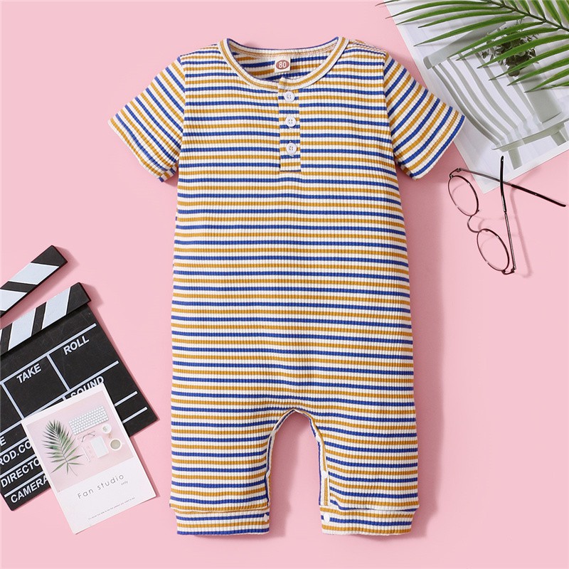 Áo Liền Quần Mikrdoo Cotton Tay Ngắn Kẻ Sọc Thời Trang Mùa Hè Cho Bé Trai Và Bé Gái Sơ Sinh