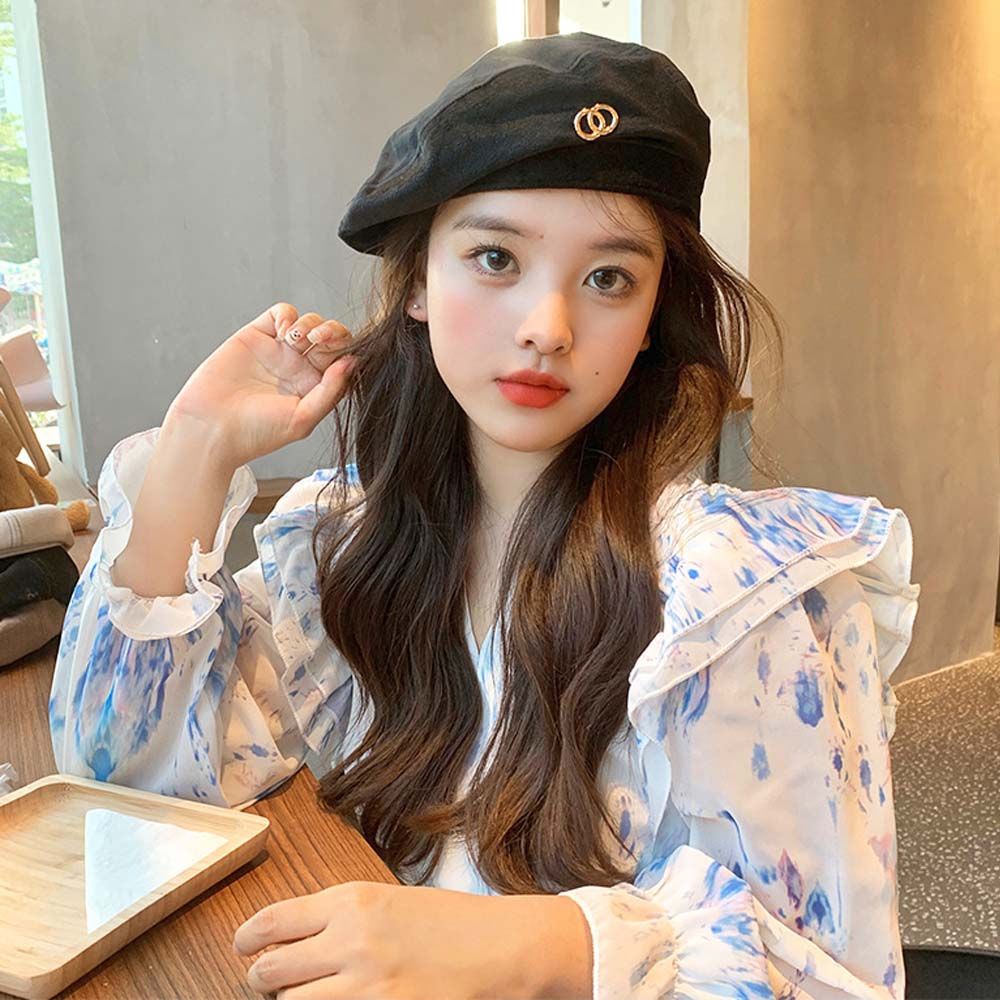 Mũ beret vải nhung màu trơn phong cách Hàn Quốc đơn giản thời trang thu đông cho nữ