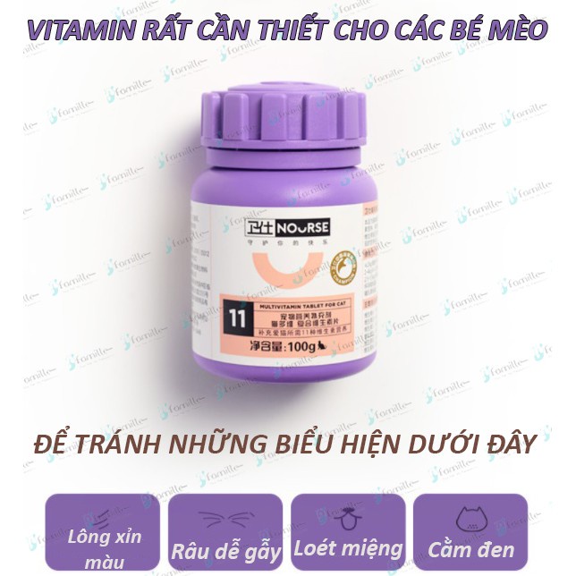 [DINH DƯỠNG BỔ SUNG]Vitamin Tổng Hợp Tăng Cường Sức Đề Kháng Cho Mèo, Viên Nhai Hỗ Trợ Tiêu Búi Lông. Hộp 200v. JF63