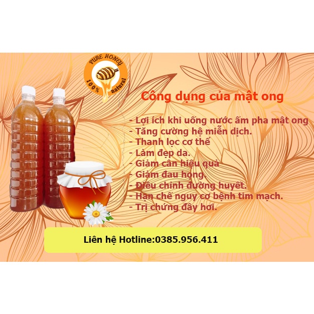 Mật ong 100% hoa caffe nguyên chất (dung tích 1lít)- Ngon- Sạch- Giá rẻ. Cam kết bảo hành 1 năm