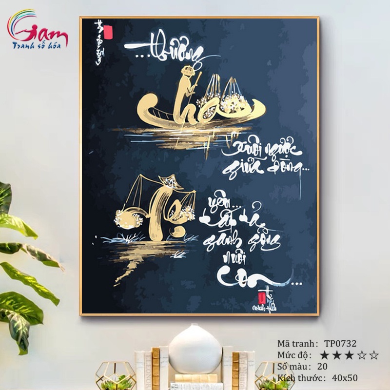 Tranh sơn dầu số hóa thư pháp Cha mẹ có khung 40x50cm TP0732