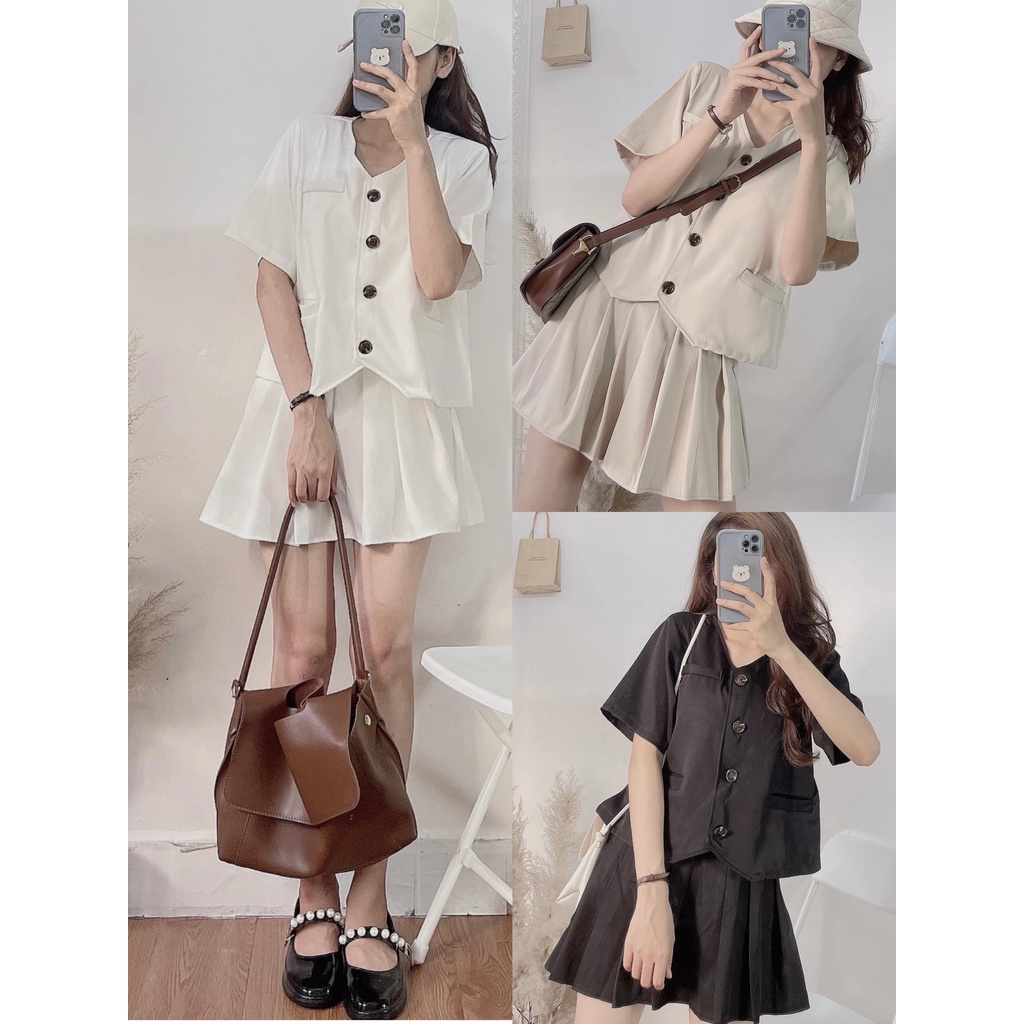 Set Áo Ulzzang Kèm Chân Váy Xếp Ly Ngắn Rất Xinh Đẹp Tuyệt Vời - HÀNG MỚI VỀ