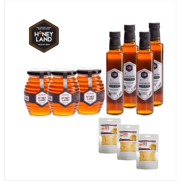 HONEYLAND - Combo 3 lọ Mật Ong Hoa Xuyến Chi 500 g/chai | TẶNG: 4 Chai Mật Ong Hoa Điện Biên 380 g/chai &amp; 4 Gói Chà Bông