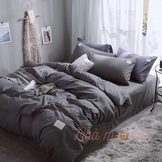 Bộ Chăn Ga Gối Cotton Tici Vải Siêu Mịn Màu Full Xám Đậm
