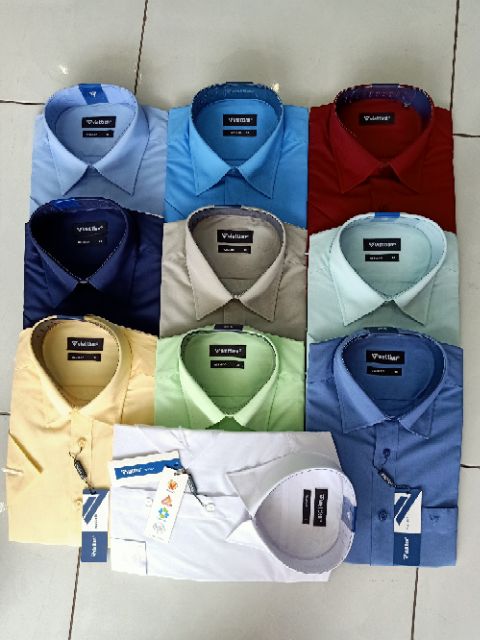 Áo sơ mi Việt Tiến ngắn tay màu trơn