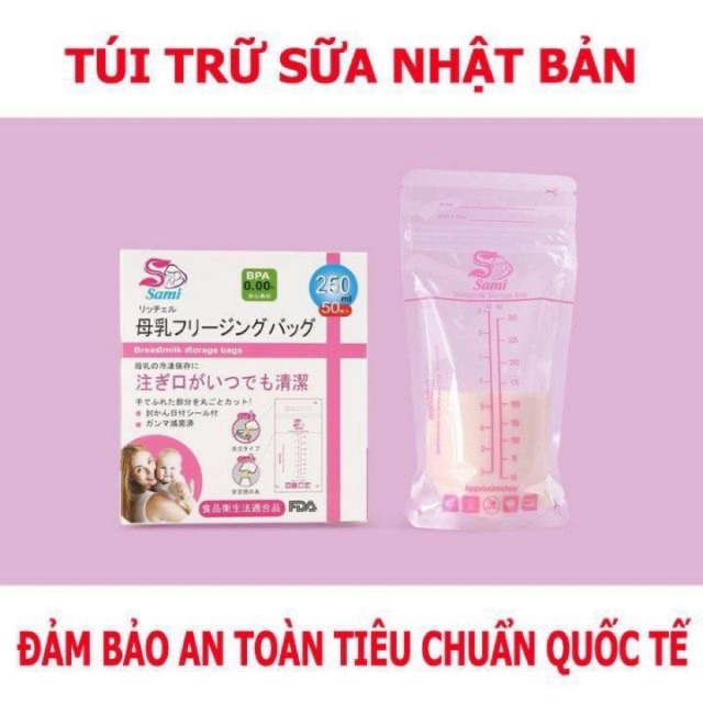 TÚI TRỮ SỮA ⚡️FREESHIP⚡️ Hộp 50 Túi Trữ Sữa Sami 250ml Nhật Bản