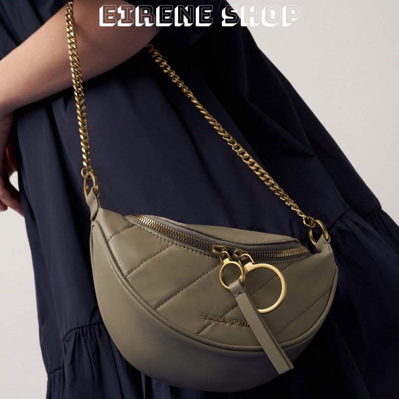 Túi Bao Tử CNK Túi CK Bụng Bản Ba Dây Đeo Hình Bán Nguyệt Có Nếp Nhăn Wrinkled Effect Half-Moon Crossbody Bag