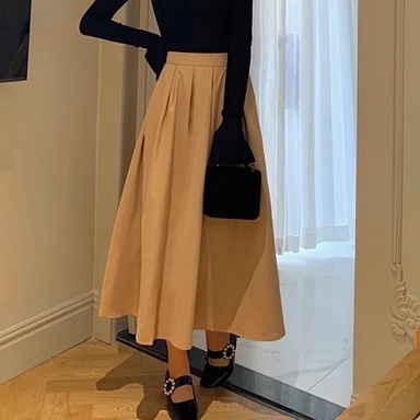 Chân váy midi dáng dài phối lưng chun_A6