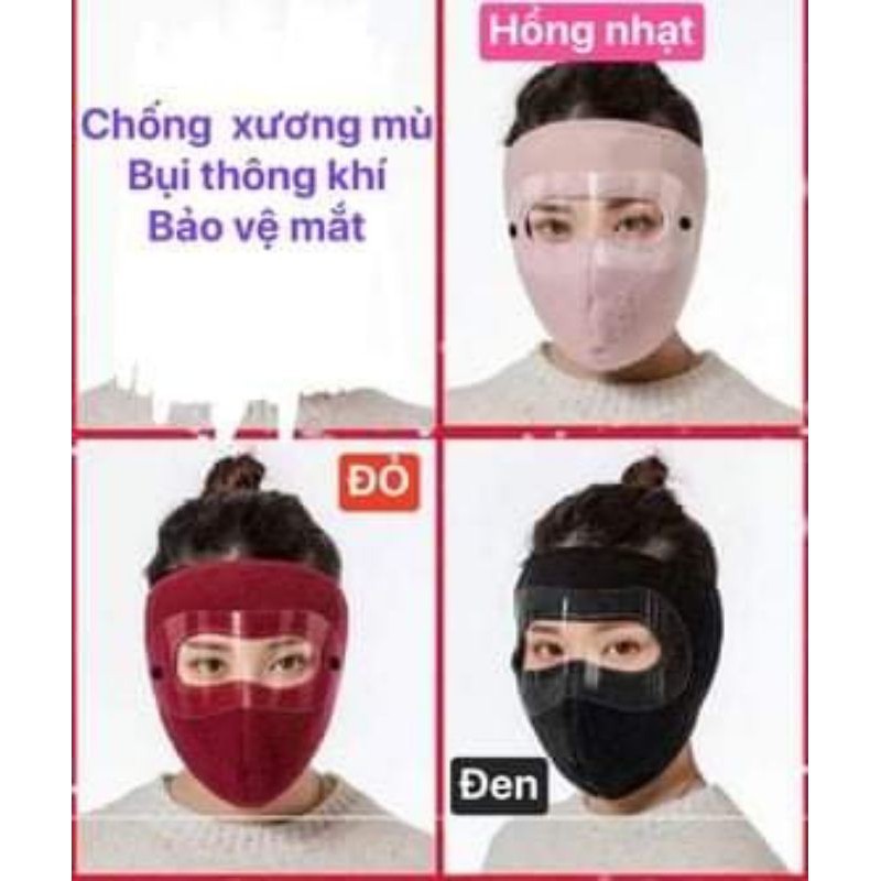 Khẩu trang ninja lót nỉ siêu ấm kèm kính chắn gió mưa bụi tiện lợi