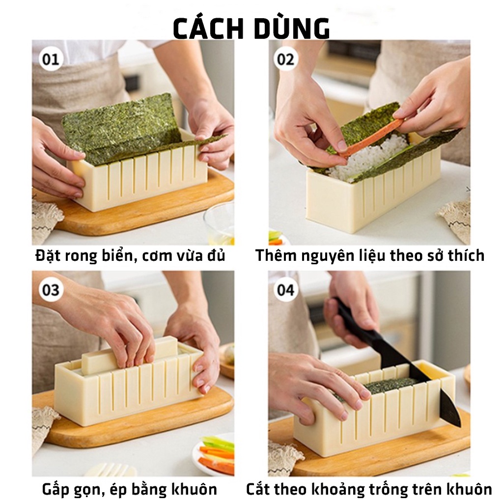 Bộ khuôn làm sushi cơm cuộn kimpap đa dạng hình phong cách Nhật Bản 10 món