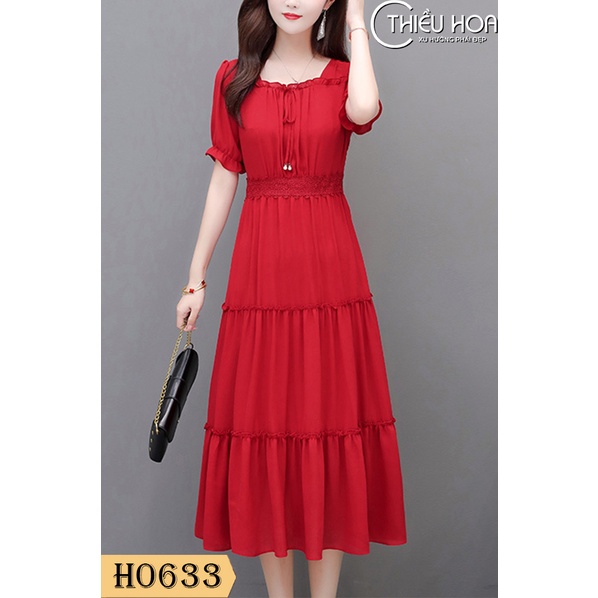 Đầm nữ trung niên dáng suông dài, cân mọi khuyết điểm chất liệu Chiffon cao cấp, trang nhã, lịch sự Thiều Hoa H0633