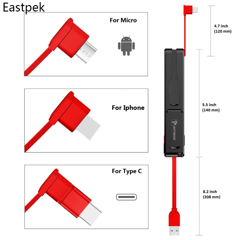 Dây Cáp Sạc Truyền Dữ Liệu Usb Type-c 3 Trong 1 8 Pin Cho Iphone X 8 7 6 Xiaomi Mi A1 6 8 Huawei