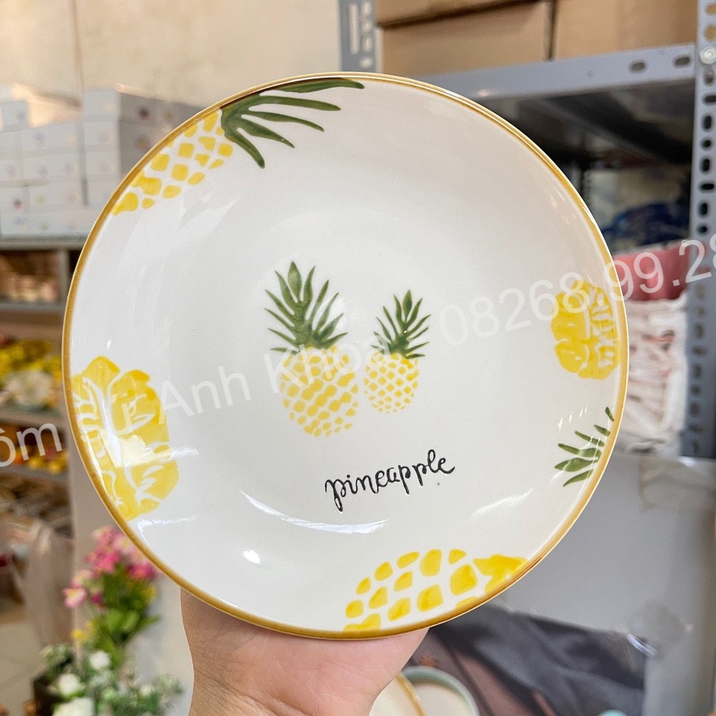 Sét Chén Dĩa Dễ Thương Đĩa Sứ Sét Bát Đĩa Decor, Bát Ăn Cơm Chén Sứ Họa Tiết Quả Dứa xinh yêu.