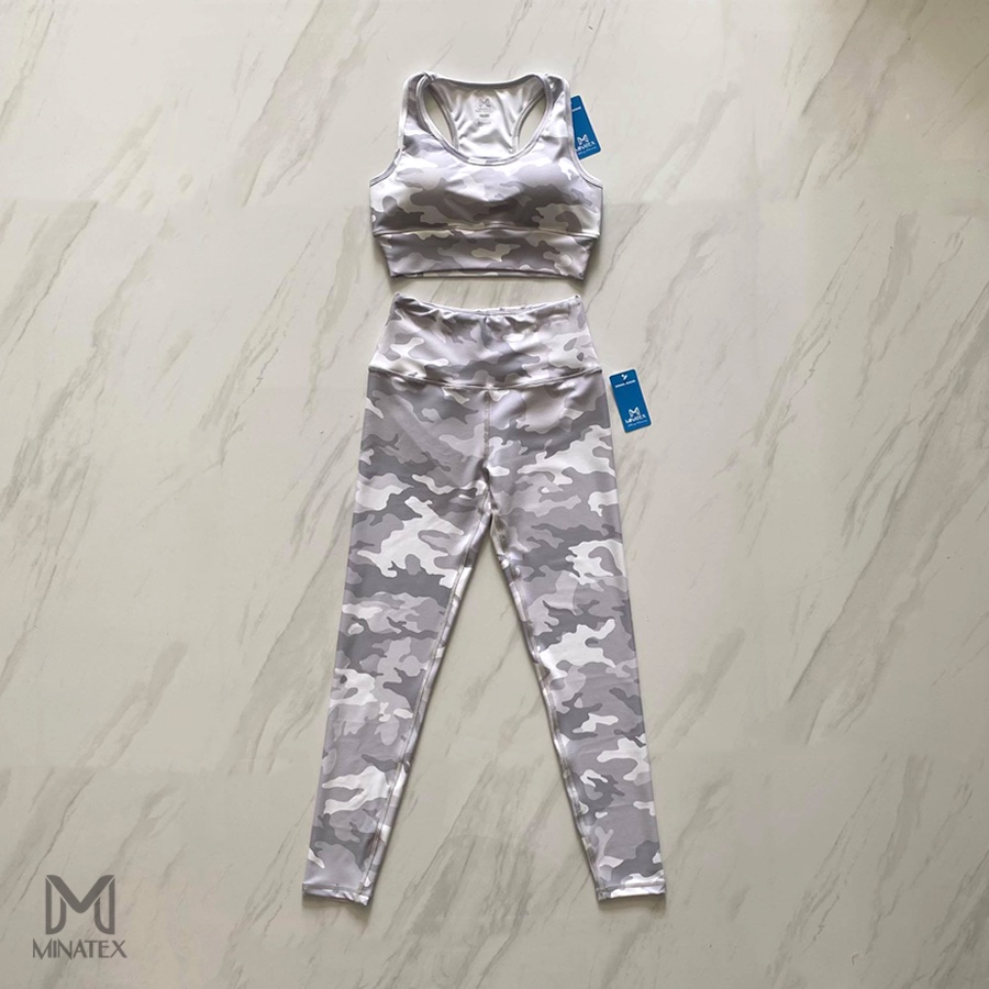 Bộ tập gym yoga họa tiết lính cá tính mạnh mẽ chất vải đanh mịn