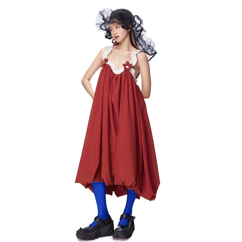 Đầm aeie jr. CHERRY TOMATO dáng rộng màu đỏ đô