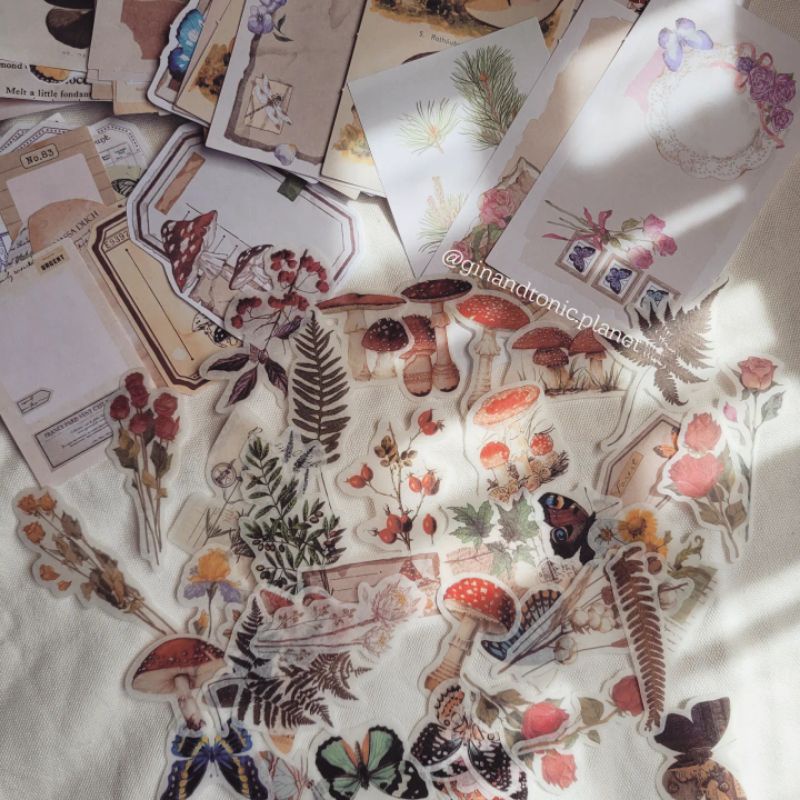 Set 100 món decor vintage gồm sticker và giấy nền dùng trang trí sổ bullet journal - ginandtonic