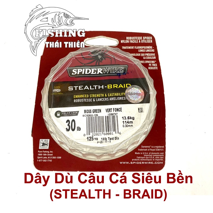 Dây Dù Câu Cá Siêu Bền Spider Wire STEALTH - BRAID Made In USA Cuộn 114m Màu Xanh Rêu Tàng Hình Dưới Nước