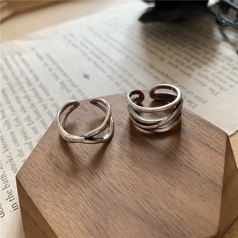 We Flower Bộ 2 Nhẫn Hở Đeo Đốt Ngón Tay Màu Bạc Phong Cách Retro Tối Giản Thời Trang Unisex