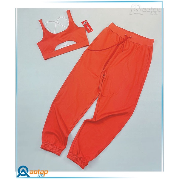 Set Tập Dài Bra 2 Lớp Phối Quần Jogger 2 Túi Cam - Quần Áo Thể Thao Nữ Mẫu Mới