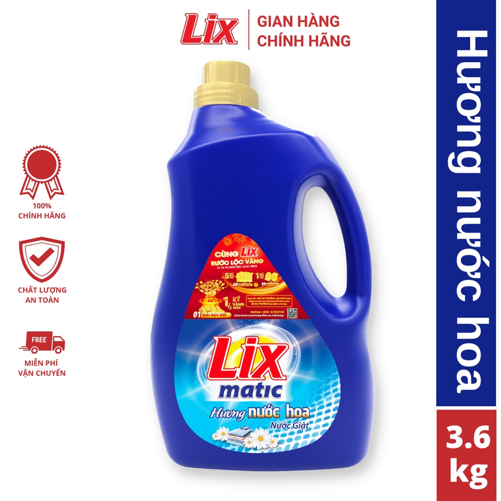 Nước giặt Lix Matic mới hương nước hoa chai 3.6kg giặt tẩy đánh bay mọi vết bẩn cứng đầu - Lixco Việt Nam
