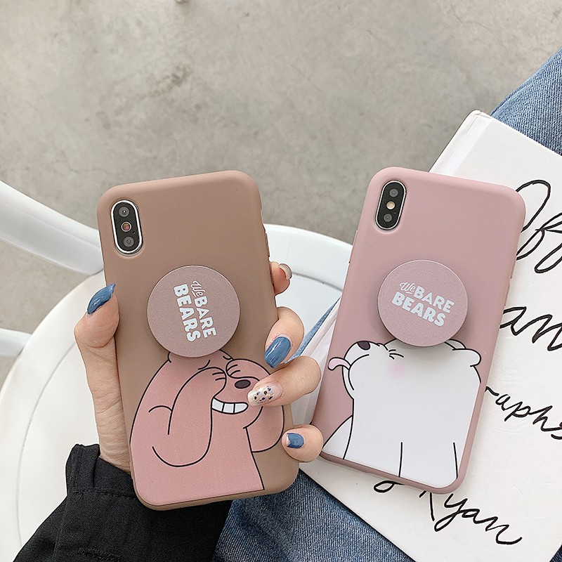 Ốp lưng Samsung J8 J6 J6+ J5 J4 J4+ J2 A02 A9 A6 A6+ M31 M30S M21 M20 Note 9 8 S10 S10+ Plus Prime 2018 Cartoon Bear Soft TPU Case Cover+Stand