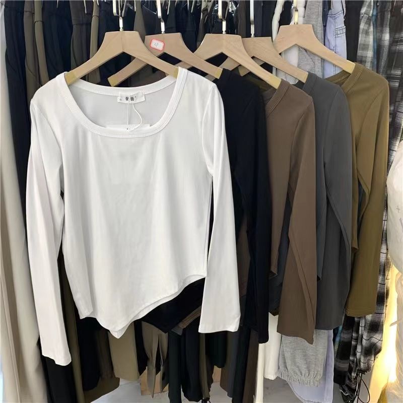 Áo Thun Tay Dài Cổ Tròn Lệch Tà Thời Trang Mùa Thu Cho Nữ