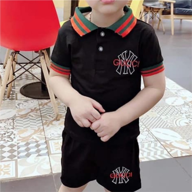 Bộ cotton thêu chữ quần chạy viền cá tính cho bé ( 8-19kg)