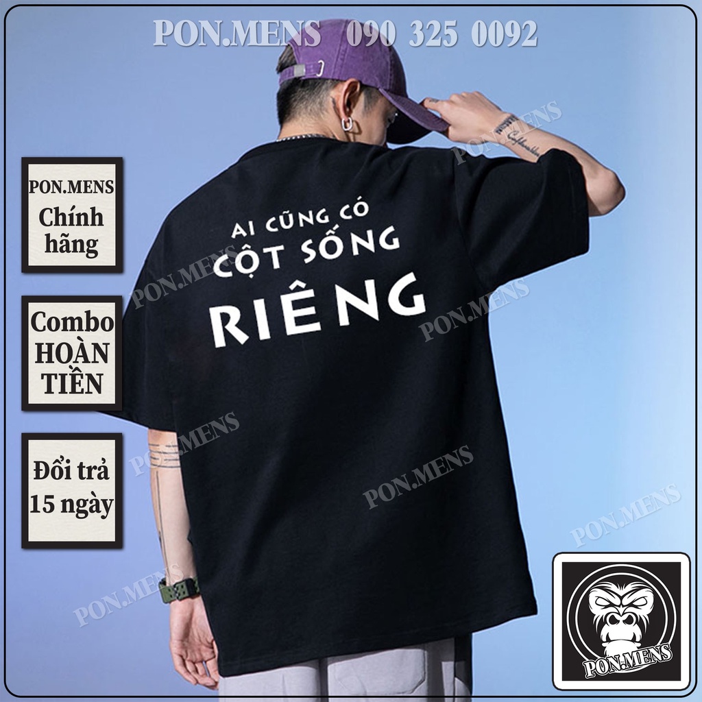 Áo thun nam form rộng unisex tay lỡ màu đen co giãn 4 chiều Hàn Quốc ai cũng có cột sống riêng Pon.mens