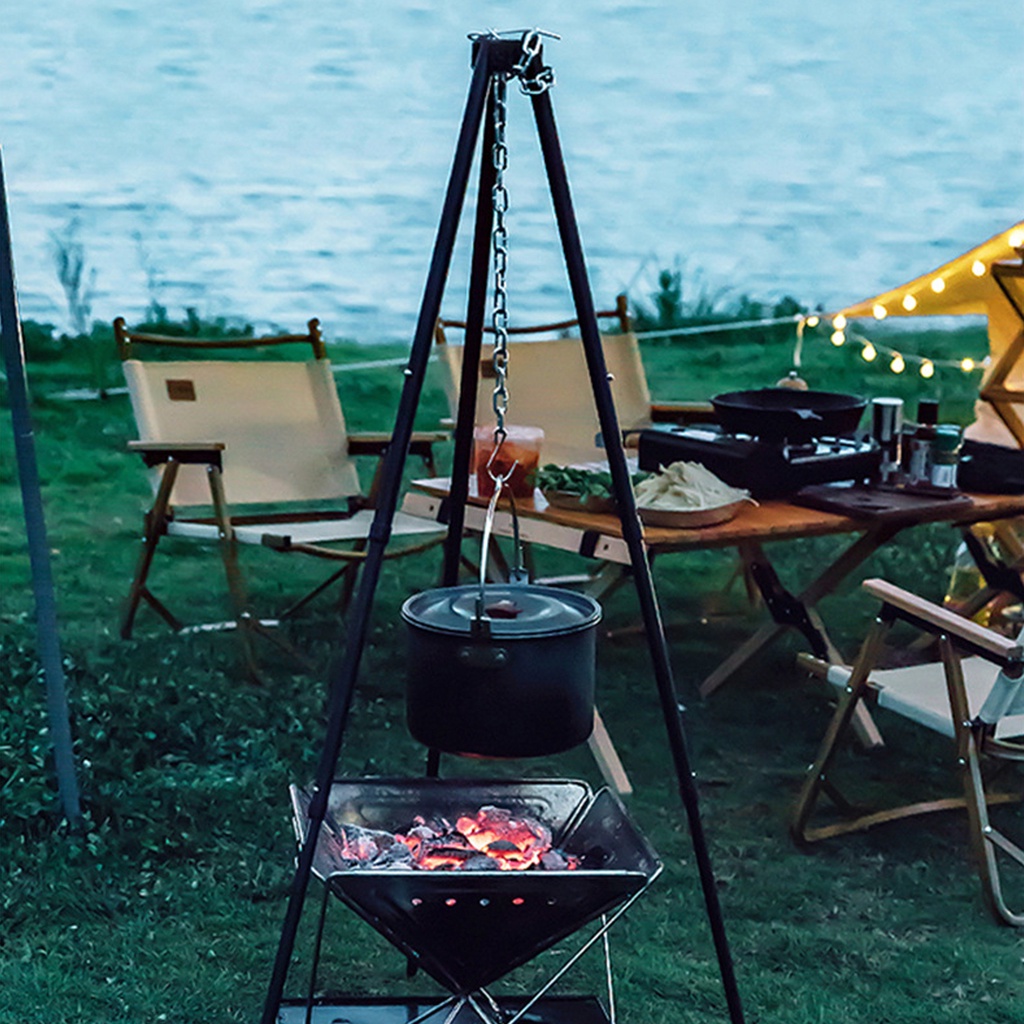 [Hàng HOT] Giá treo 3 chân cắm trại Độ cao có thể điều chỉnh chống cháy cho nấu ăn du lịch ngoài trời siêu gọn nhẹ【Southdakota051】