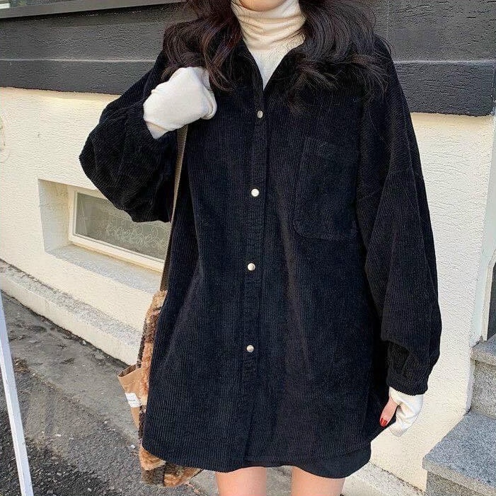 Áo Sơ Mi Nhung Gân Tăm Dáng Dài Form Rộng Nam Nữ - La mode