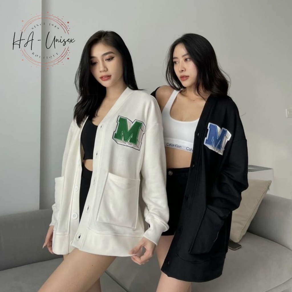 Áo khoác cardigan chất liệu nỉ unisex nam nữ thêu chữ M | BigBuy360 - bigbuy360.vn